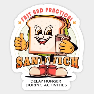 Sandwich, the cartoon sandwich mascot holding a coffee cup Sticker